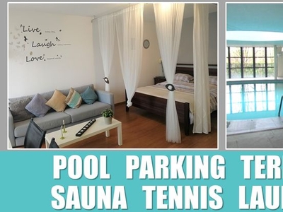 Gemeubileerd studio, terras, zwembad, sauna, tennis, parking